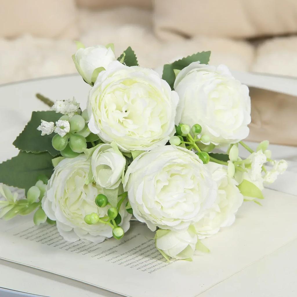 Artificial Silk Peony Bouquet Home Decor Vase Arrangement Christmas Wreath & Wedding Bouquet Party Decorative Floral Materials