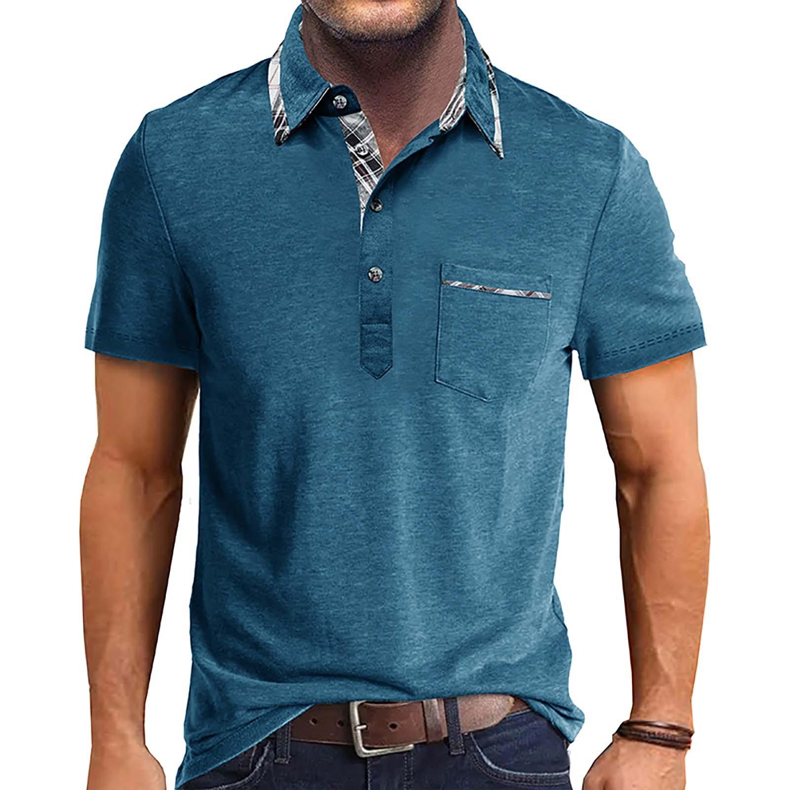 

Men s Short Sleeved Lapel Collar T-shirt Casual Round Neck Top XXXL синій