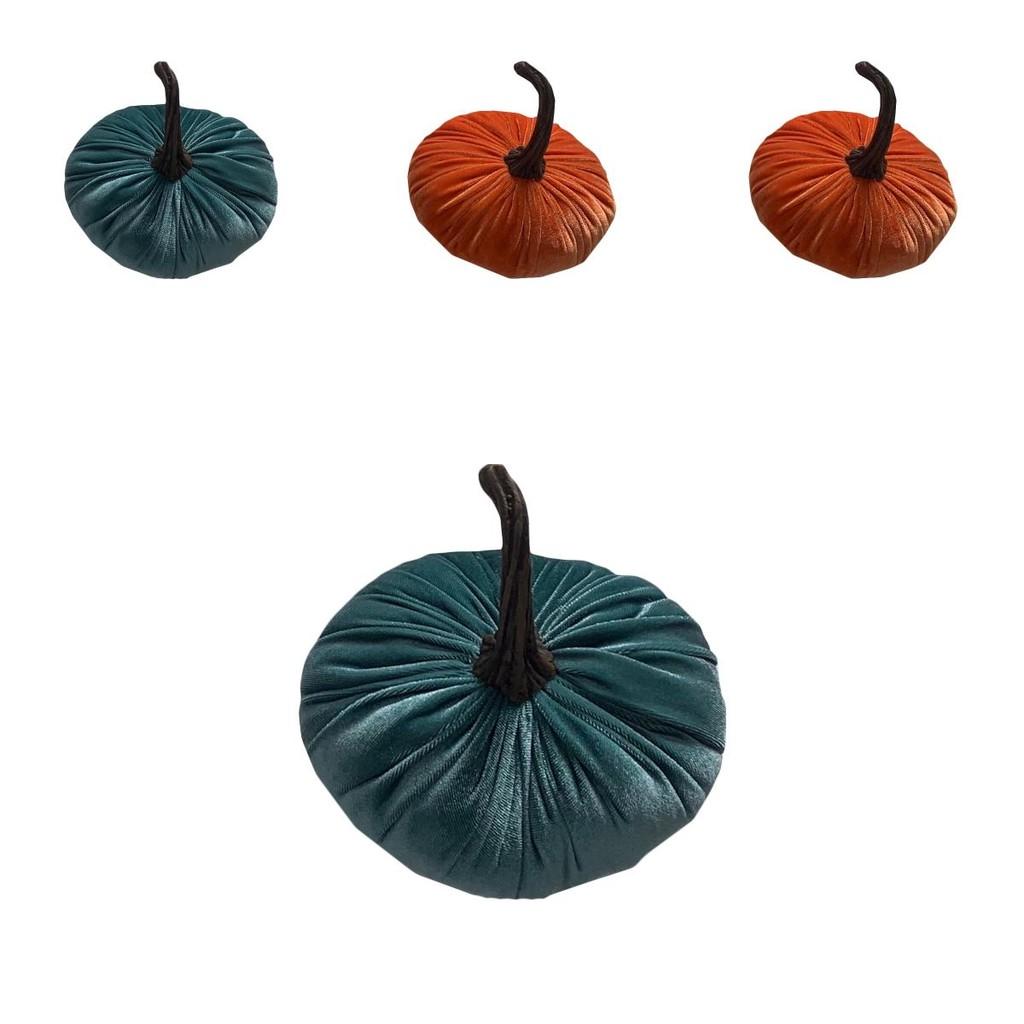 Luxurious Blue Velvet Pumpkin Plush Throw Pillows For Elegant Halloween Decor