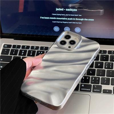 iPhone 17 Air 16 E 15 14 13 12 11 Pro Max XS Max Plus İçin Lüks Kaplama 3D Dalga Desenli Kılıf Moda Parlak Parlak Kapak