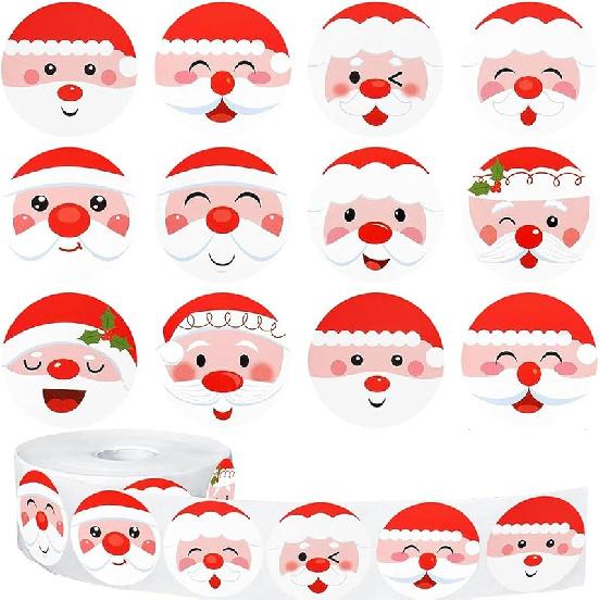 Christmas Sticker Roll 500Pcs Round Label Stickers 1 Inch Santa Claus Envelope Seal Small Stickers Self Adhesive Xmas Jar Labels Cute Christmas Santa Style 3