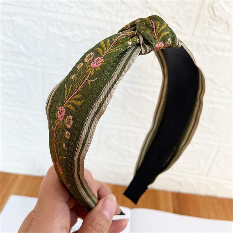 Vintage Women Girls Headband Floral Embroidery Tape Bow Knot Hairband for Ladies Daily Shopping Dress Up Hair Hoop Accessories