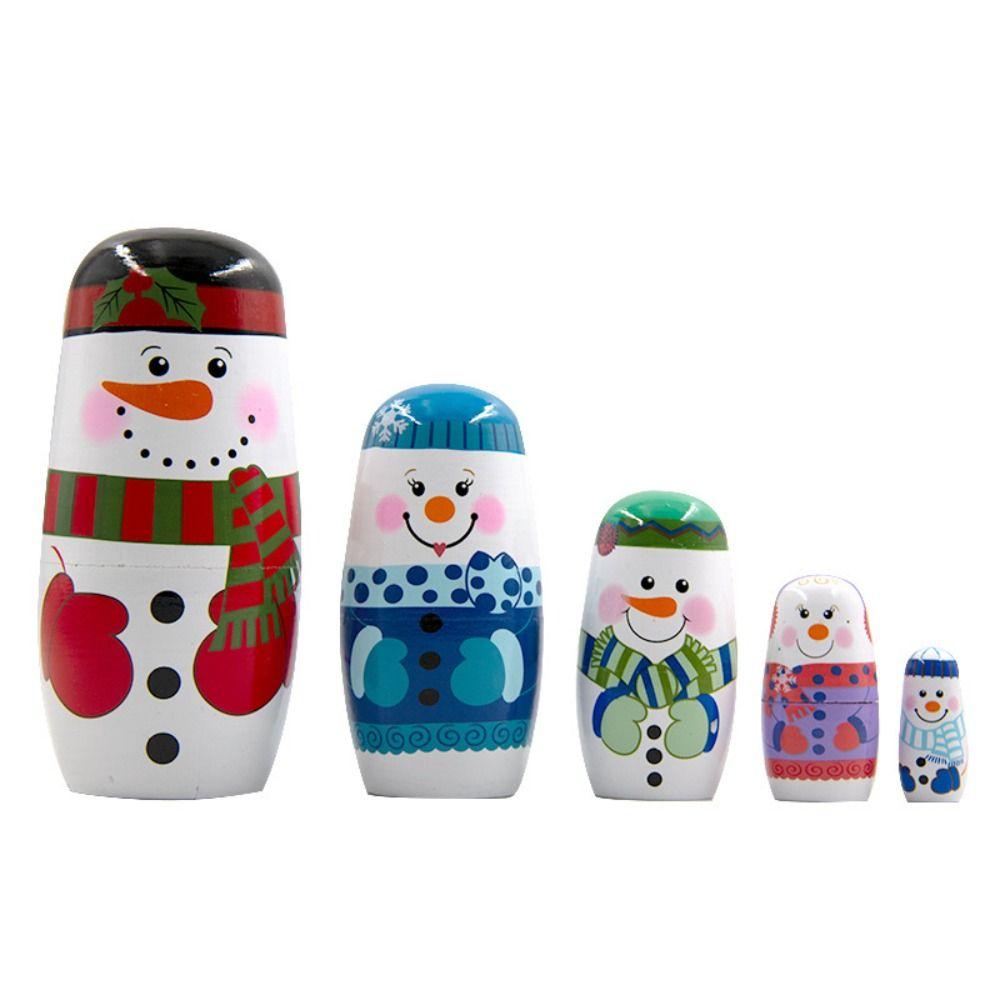 Smooth Xmas Matryoshka Doll Wood Wooden Stacking Dolls Cute Christmas Nesting Dolls  Xmas