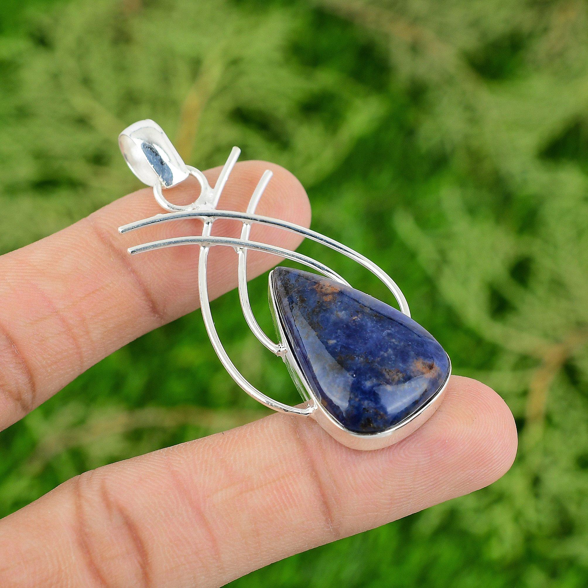 

Friendship Day Sale Sterling Silver Pear Sodalite Stone Handcrafted Wife Pendant