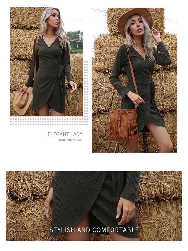 Women's Vintage V-Neck Slim Wrap Knitted Cardigan Dress