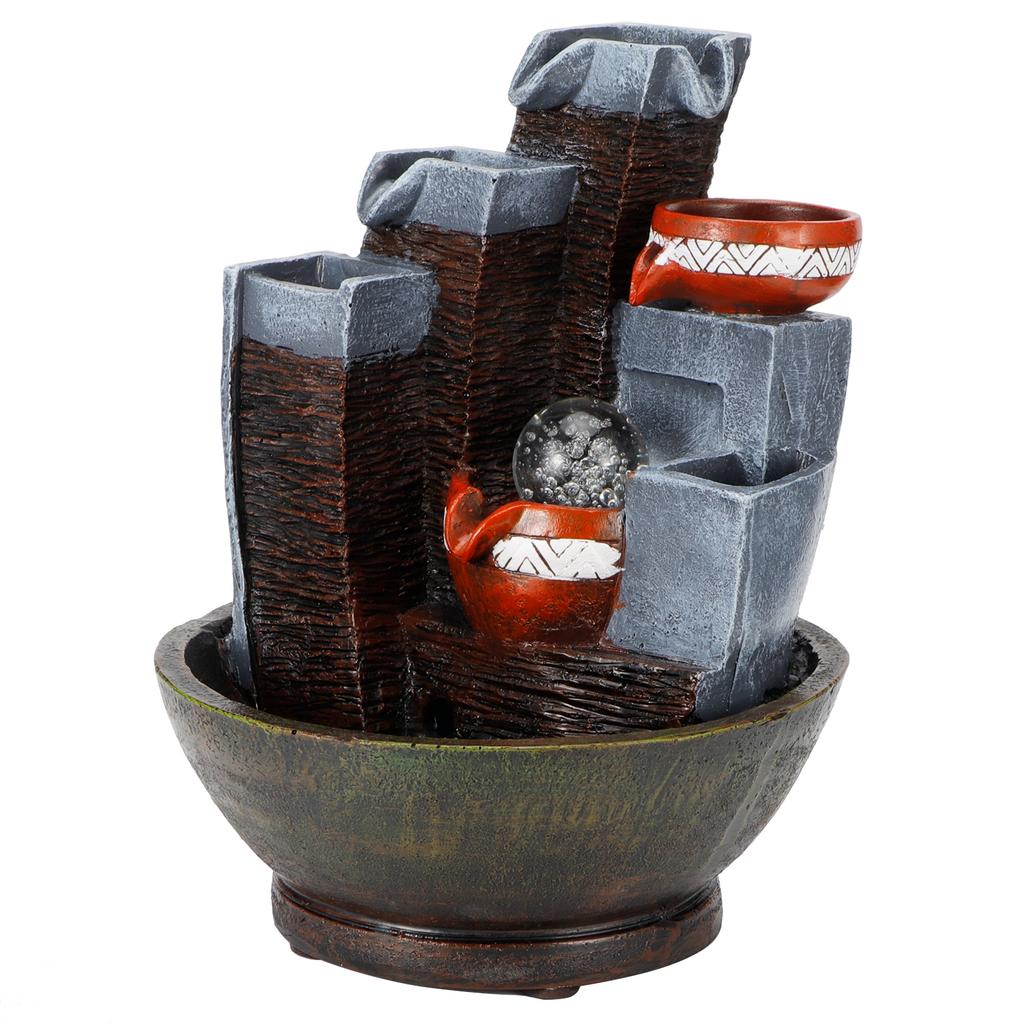 LED Tabletop Water Fountain Resin Desktop Crafts Ornaments Home Decoration AccessoriesEU Plug