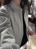 Women's Black Striped Jacket-Style Summer Shirt - Youthful, Versatile, and Loose-Fit Design