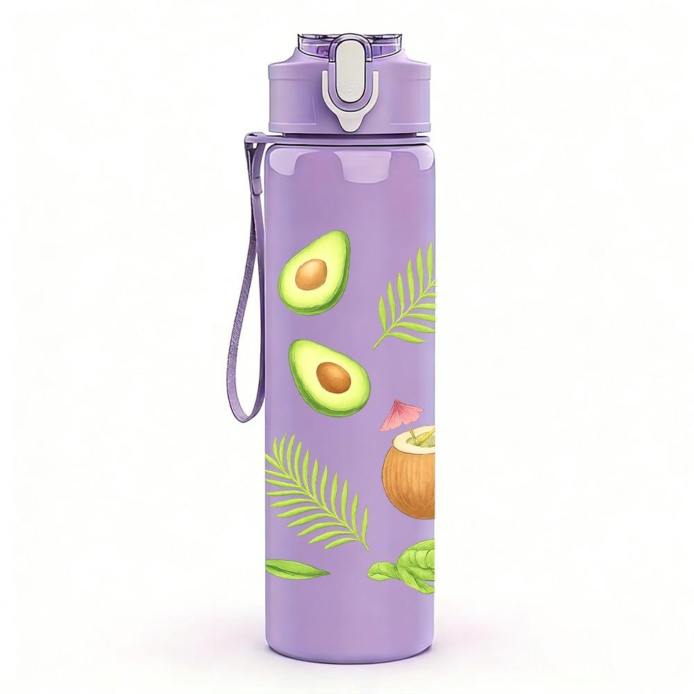 1PC Avocado Fruit Tropical Pattern Print 750ml Color Plastic Sports Water Bottle Leakproof Flip Straw Lid Suitable for Sports Office Home Use
