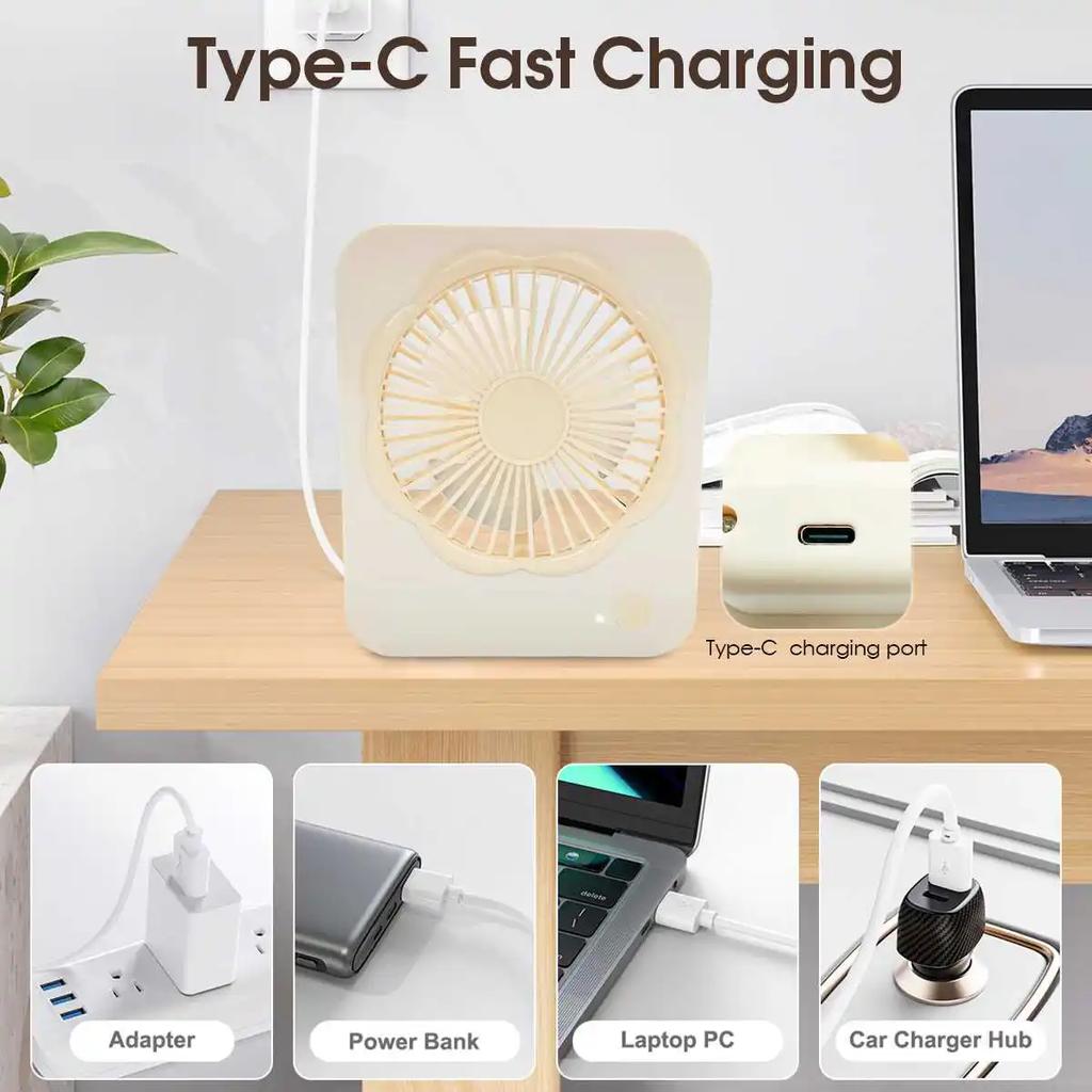 Portable Fan USB Desk Fan Fast Cooling Strong Airflow Quiet Operation Adjustable 4 Speed Wind Standing Ultra-thin Fans