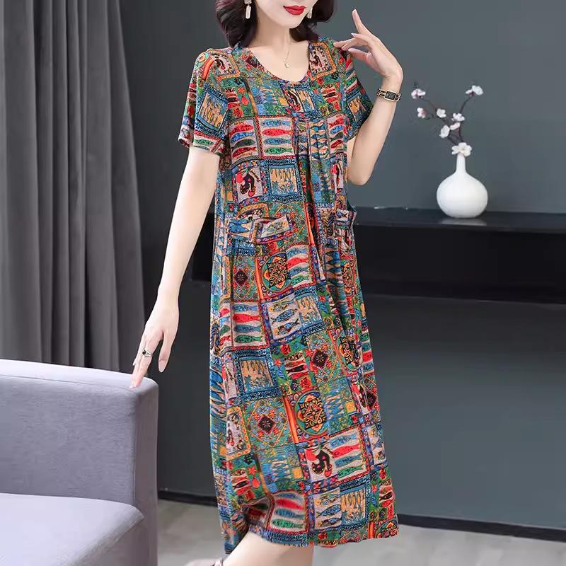 The New High-end Summer Good Cotton and Silk Dress Is Fattened and Enlarged, and Women's Clothing Is Suitable for Fat People's Skirts Dresses.