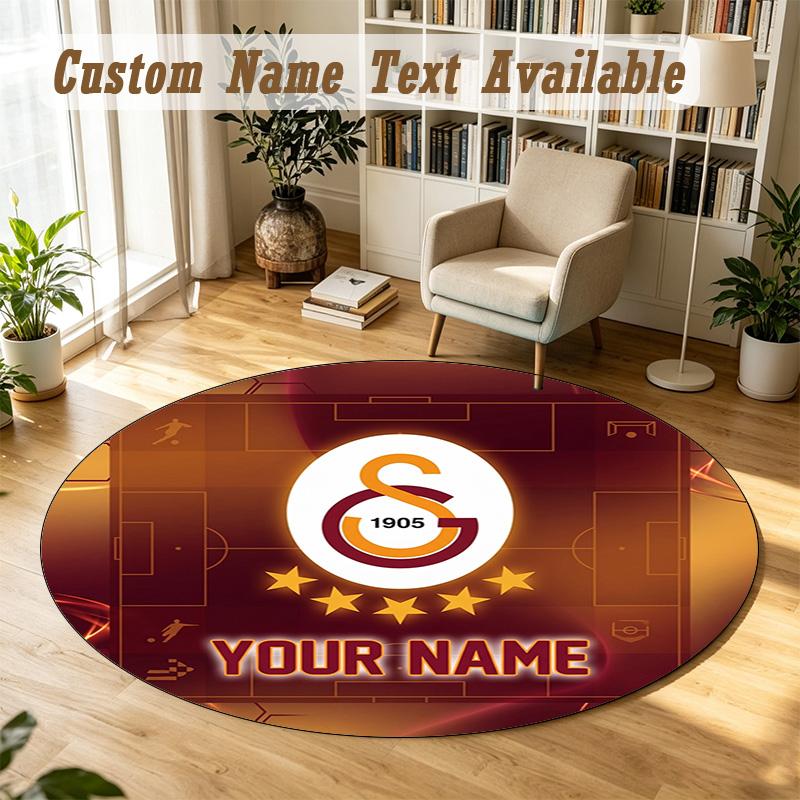 Round Rug Custom NameGalatasaray FC Pattern Non Slip Carpet Home Floor Decor
