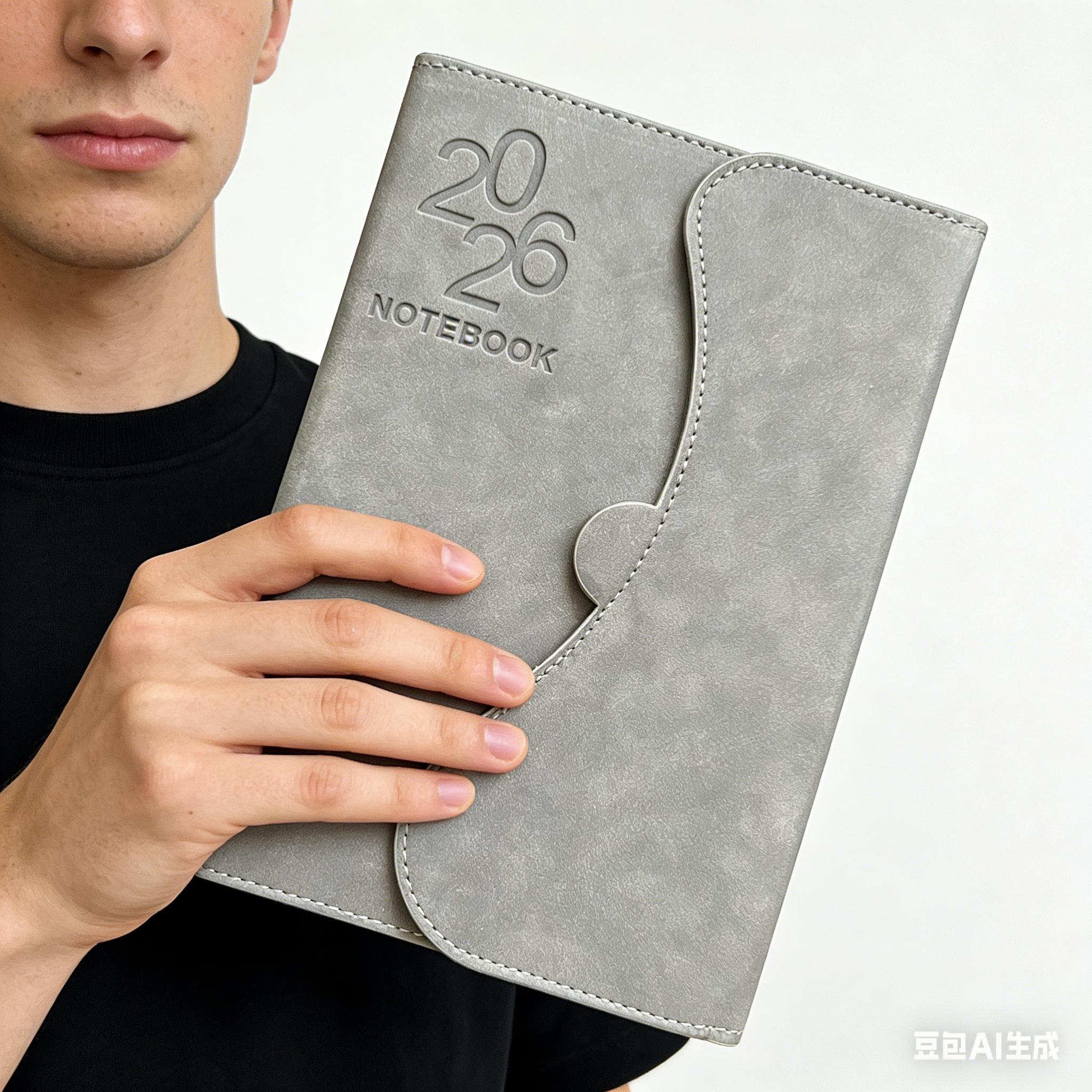 2026 Weekly Planner Notebook (Jan-Dec), 21.5cmx15.5cm A5 Planner PU Magnetic Relief Cover, Agenda 2026 Appointment Book серый