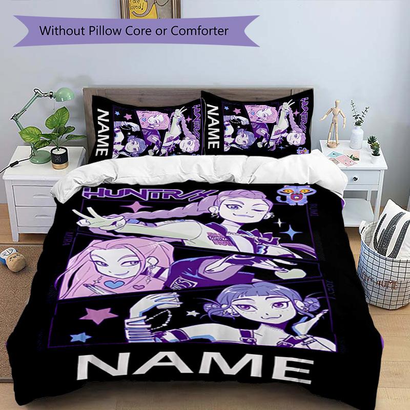 3pcs KPop Demon Hunters36 Cover Set - Personalized Name, HD Printed Bedding with 1 Cover and 2 Pillowcases - Perfect for Home Decor, Easy Care