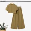 ZANZEA Women Short Sleeve Cropped Blouse and Long Pants Casual Two Piece Suit Sets