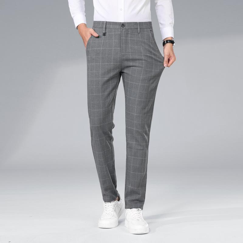 

2024 Весна и осень Новые узкие прямые брюки-трубы в сетку Универсальные повседневные брюки для мужчин 38 серый