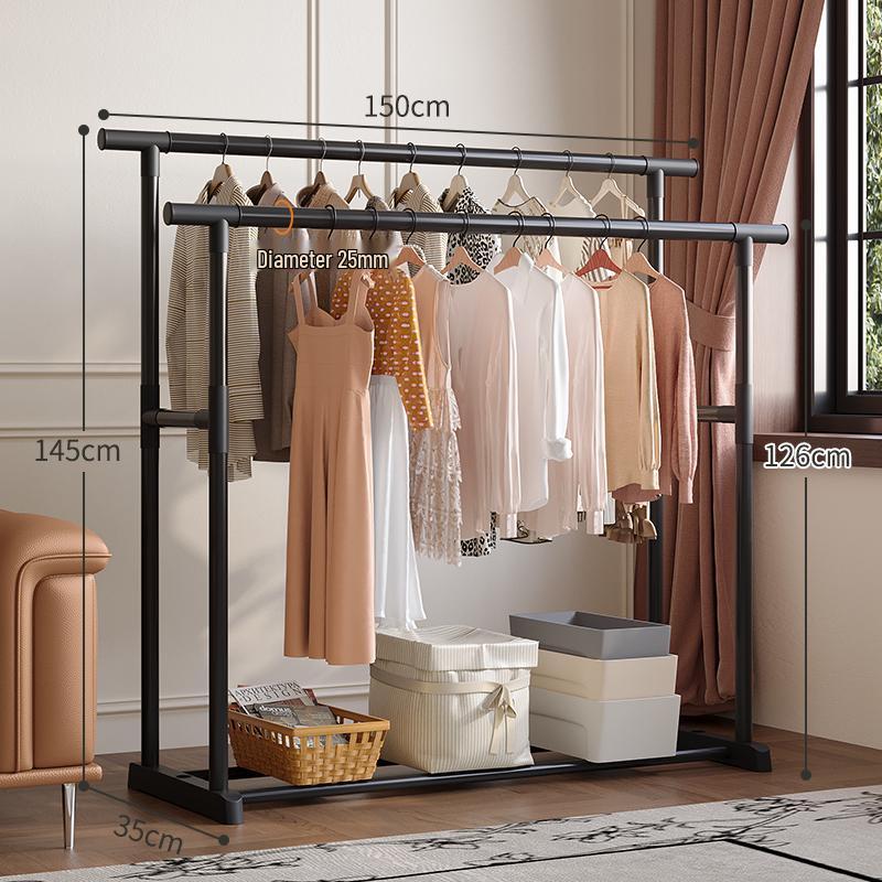 Multifunctional Floor Coat and Clothes Drying Rack for Bedroom, Balcony, or Dorm.