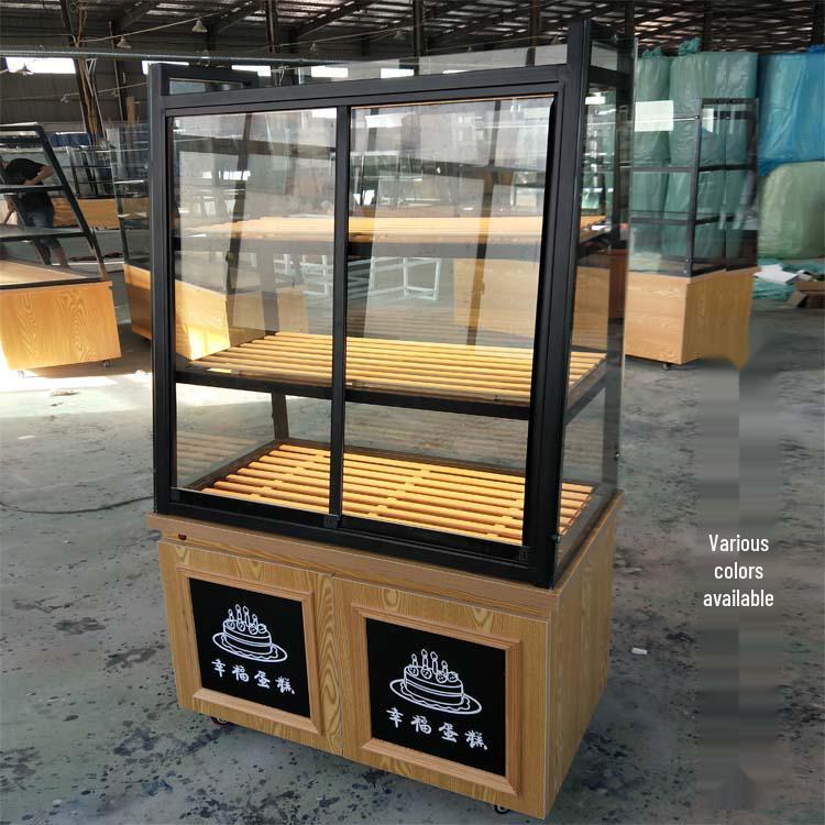 In-Stock Bakery Display Cabinet: Solid Wood & Wrought Iron Island with Drawers for Bread, Pastries, and Fried Goods