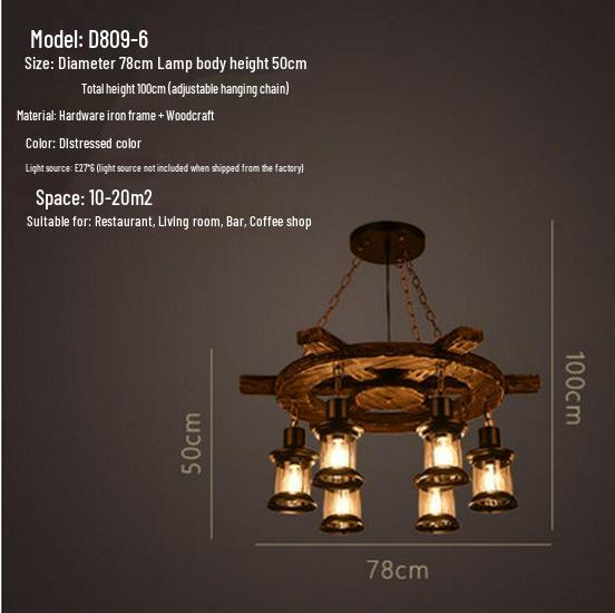 Vintage Industrial Wood Chandelier for Restaurants & Cafes