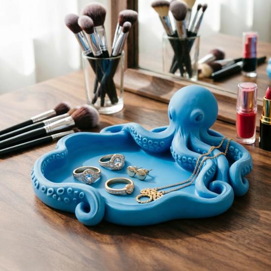 3D Printed Octopus Jewelry Tray for Small Items, Ocean Theme Storage Tray, Multifunctional Desktop Organizer for Vanity Bathroom Desk Decor