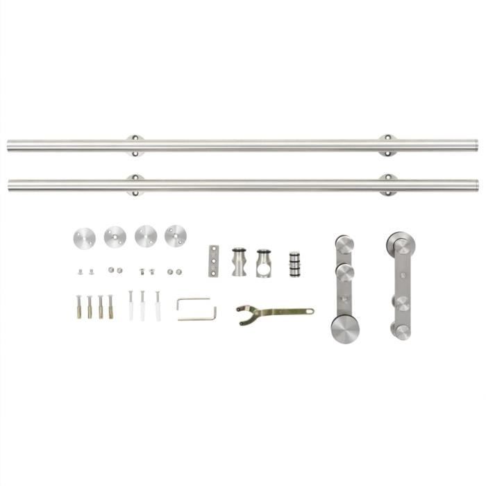 VidaXL Kit fixation porte coulissante 183 cm Acier inoxydable Argenté
