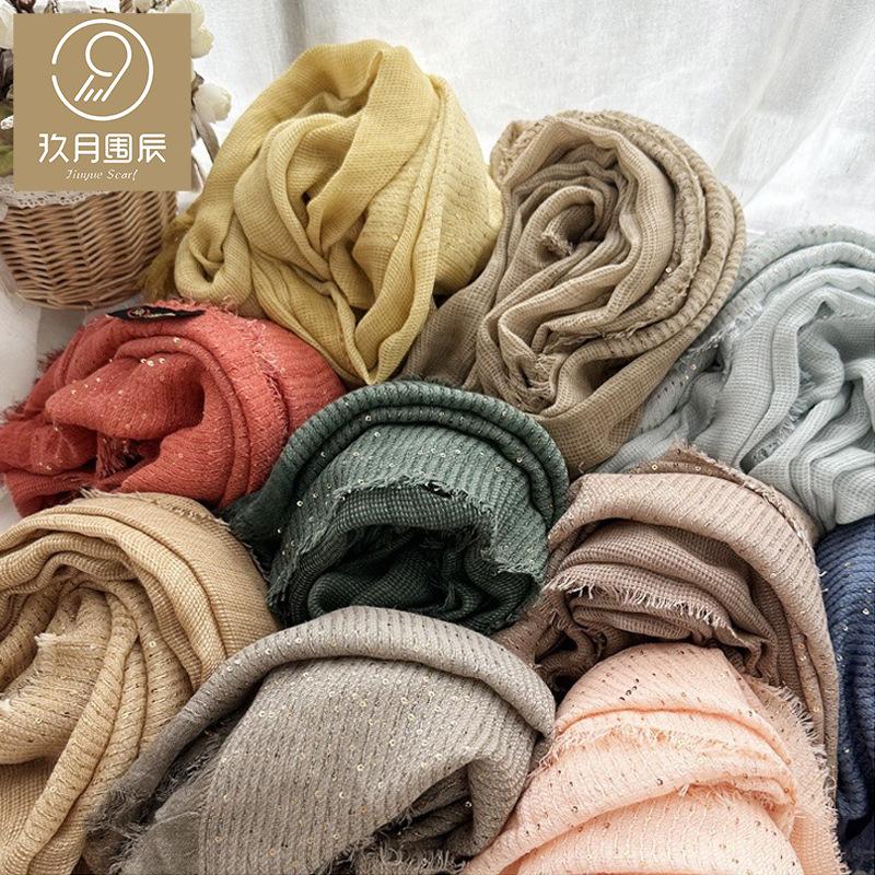 

sequined scarf autumn and winter new dirty dyed Morandi color headscarf acrylic solid color shawl сапфіровий