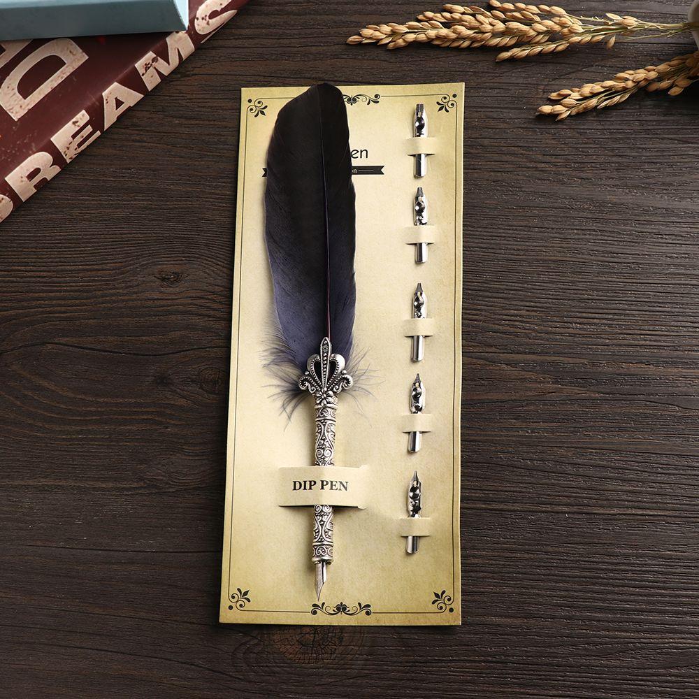 1 Set 5 Nib Signature European Gift Box English Calligraphy Feather Pen Scuba Dive Writing Vintage Quill