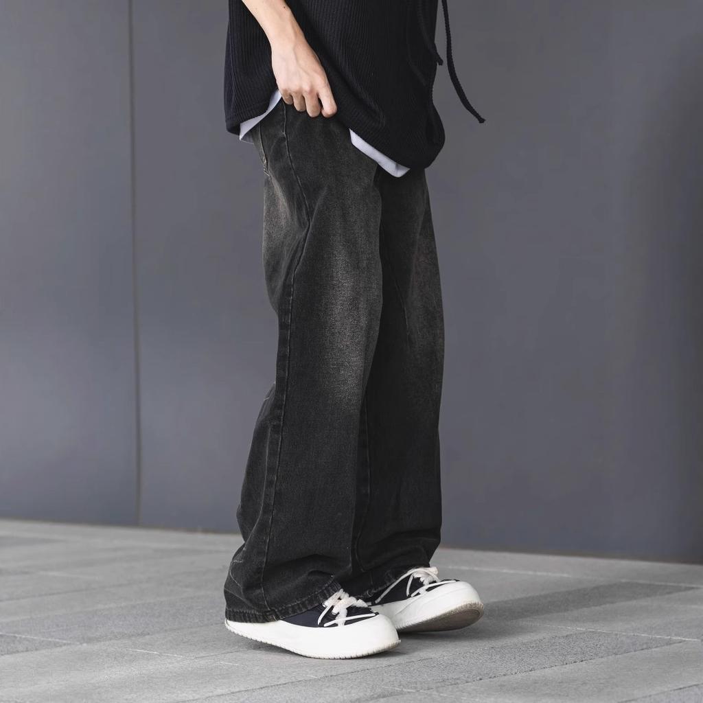 Smoky gray retro jeans men's spring and autumn new loose washed old wide-leg boys straight pants