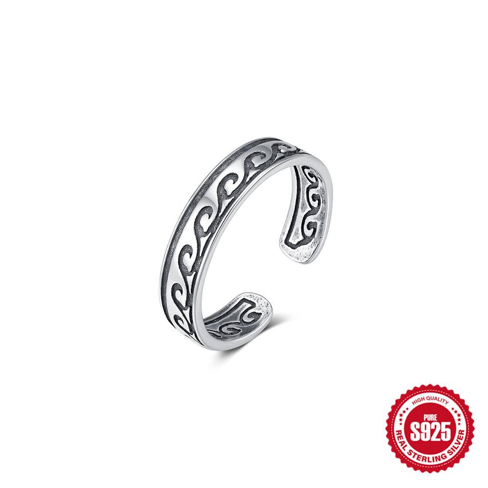 925 Sterling Silver Thai Silver Style Retro Fashion Old Ring Women'S Personality Trend Sun Moon Ring Simple