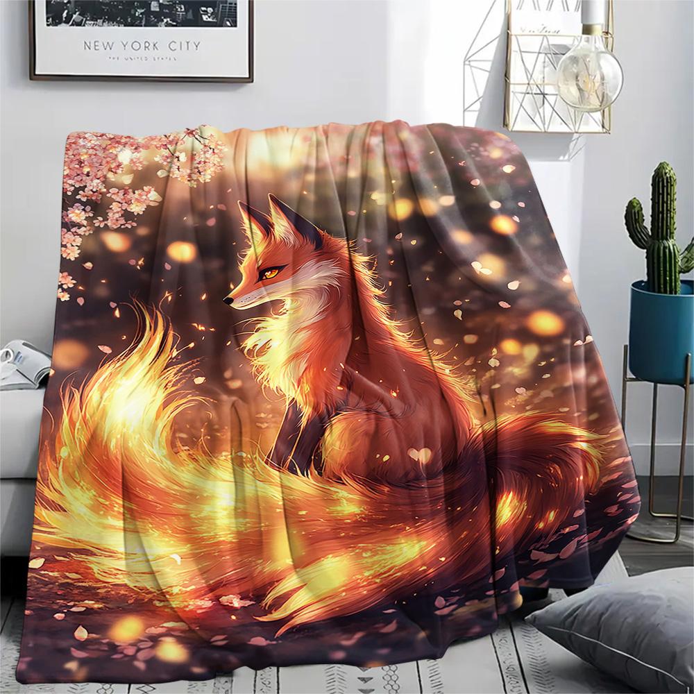 Fox Print Flannel Blanket, High quality Comfortable for All Seasons, Home Decor, Warmth and Comfort, Perfect for Christmas Gifts