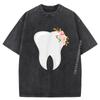 Floral Dentistry Tooth Orthodontist Dentist Black Shirt Graphic Tees Woman Breathable Washed T Shirt Homme Man Tops Tees