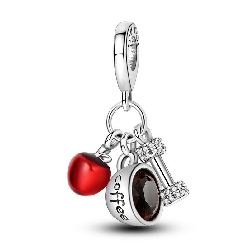 925 Silver Food Series Charms Beads Coffee Cup Bread Cake Ice Cream Pendant Fit Bracelet Necklace Women DIY Fine Gifts