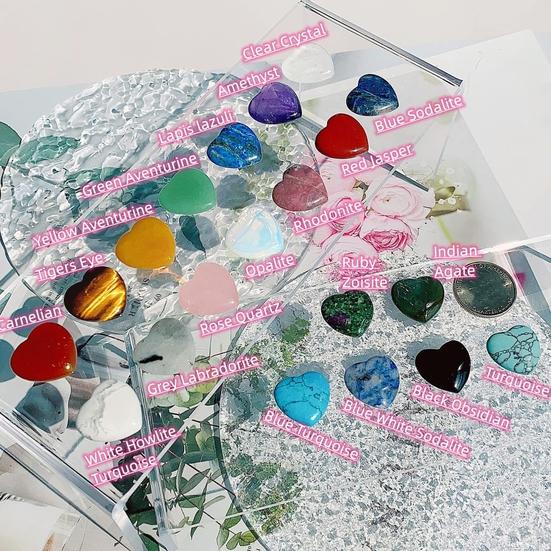 Set de 20 de bucăți pietre prețioase pentru inimă, set de pietre prețioase pentru birou, romantice, naturale, de dragoste, decor, cuarț, set de pietre vindecătoare chakra