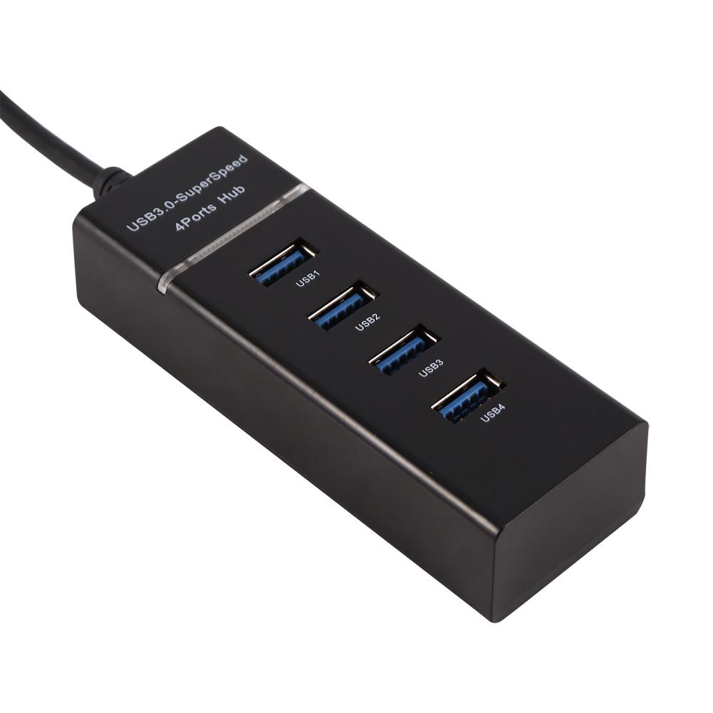 High Speed 4 Port USB 3.0 Hub Converter Adapter Portable Extender for Macbook Card Reader Black
