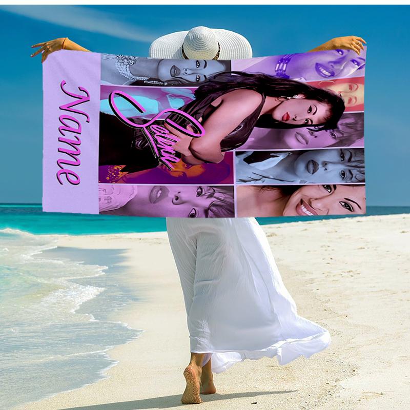 Custom Name Ultra-Soft Beach Towel with Selena Quintanilla Theme,Ideal for Pool - Camping, Diving - Perfect Travel Essential, Vibrant Beach Towel.