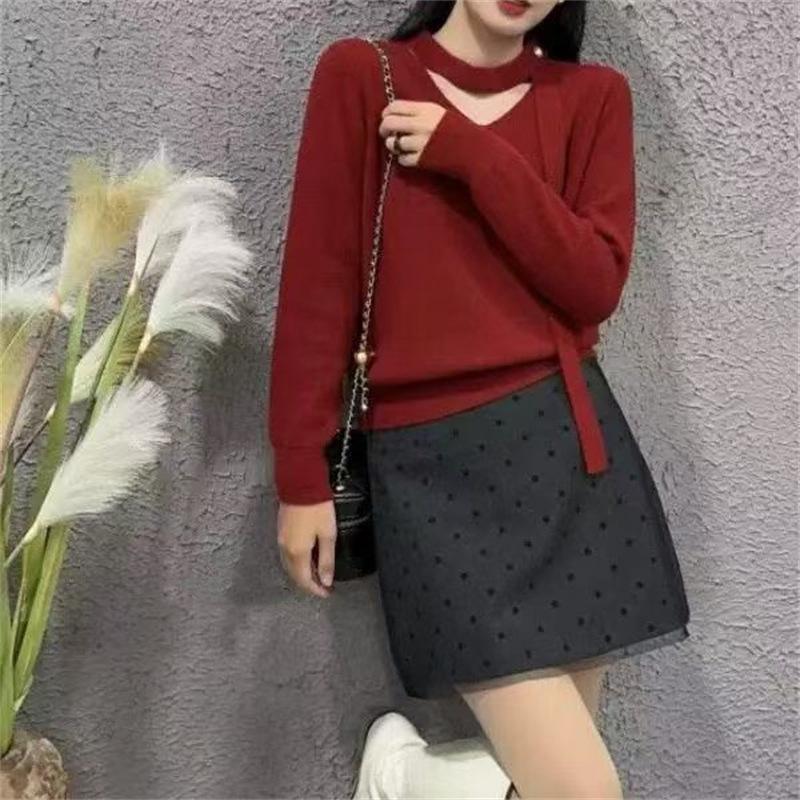 Non-pilling super beautiful atmosphere gentle wind flower streamer sweater women's autumn and winter neck pure desire wind knitted sweater