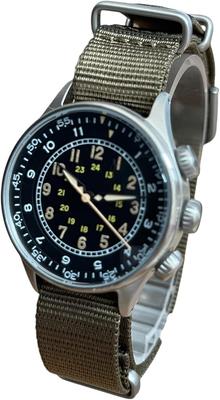 M.R.M.W. A-15 TYPE Militær Pilotur 33mm Roterende Stopur Dobbelt Grøn Nylonrem Vintage Urskive