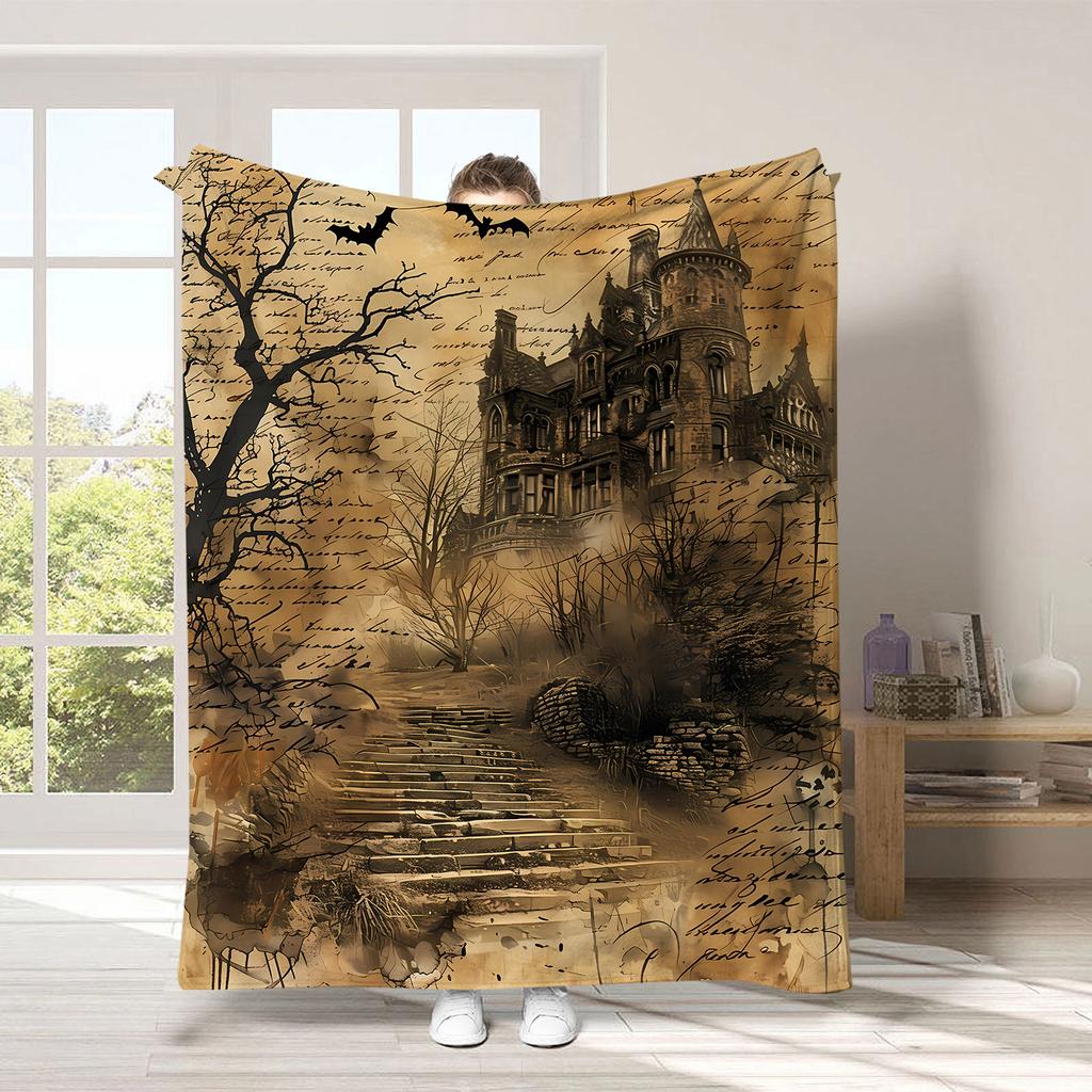 1pc Vintage Halloween Blanket - Vintage Print, Ultra Soft Plush Throw for Couch Bed, Classic Spooky Gift for Adults