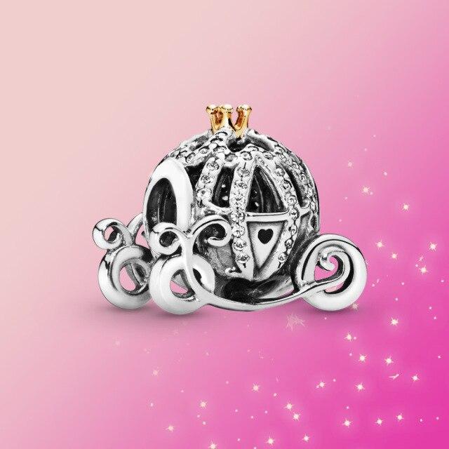 Charm-Anhänger aus 925er-Sterlingsilber, Kürbis-Wagen-Charm, glänzender Zirkon-Schmuck, passend für Original-Mode, für Damen, Armband, Schmuck, Geschenk