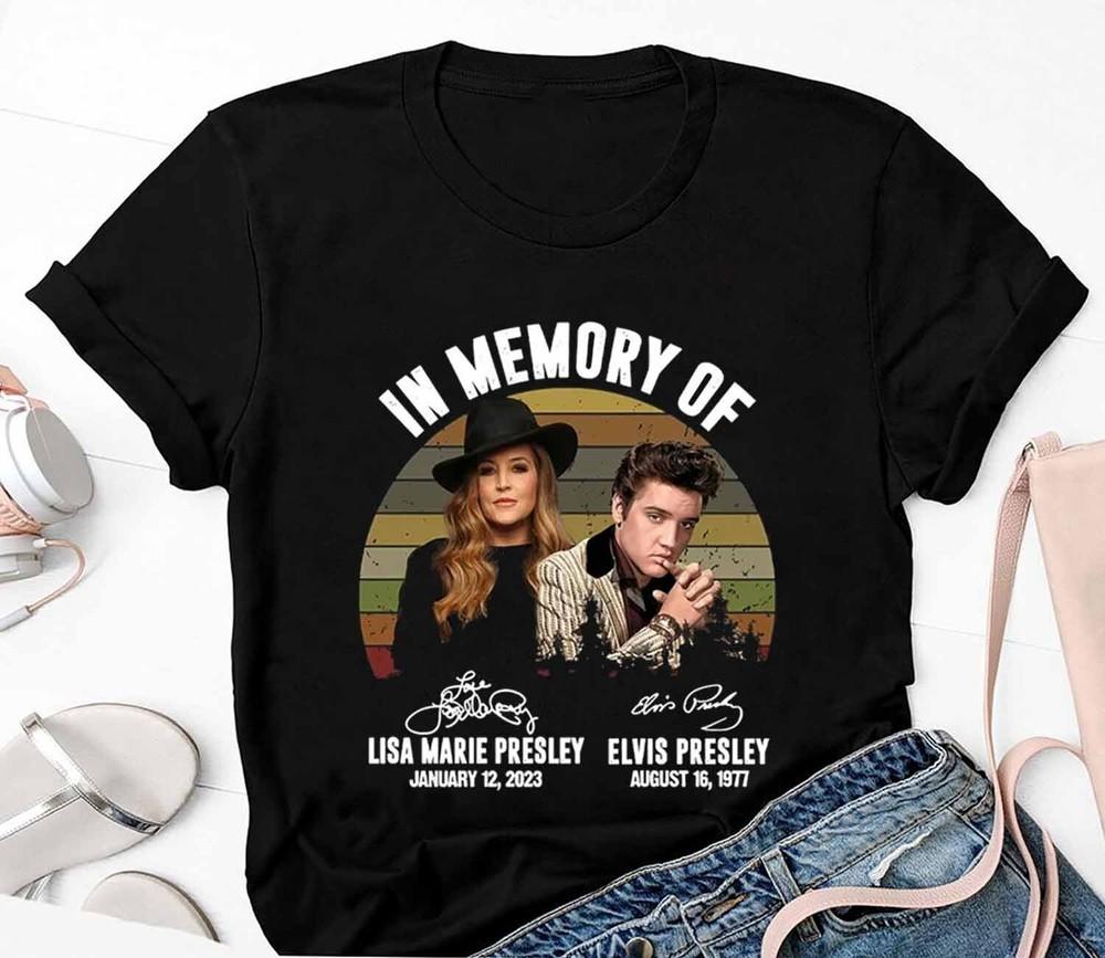 In Memory Of Lisa Marie Presley And Elvis Presley Signatures Shirt Unisex T-Shirt M