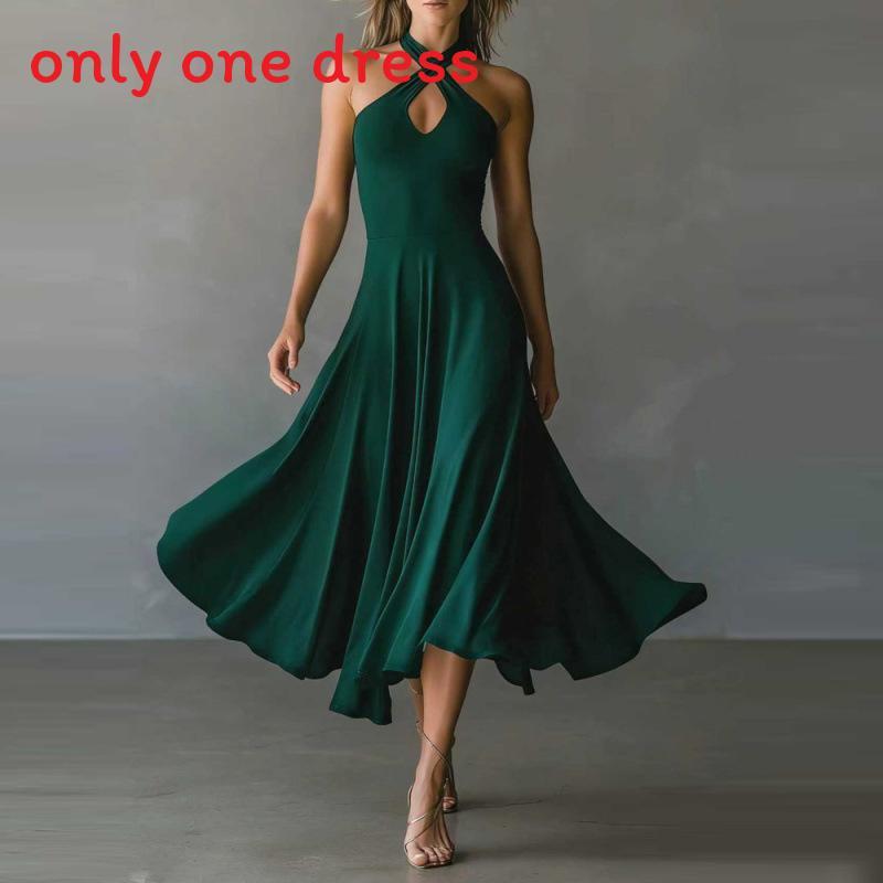 Elegant Vintage Black Lock Hole Backless Halter Aline Long Dress For Summer 2026