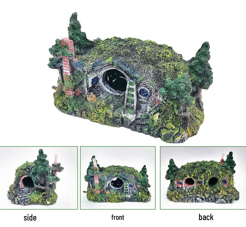 Hobbit House Fish Tank Decoration: Castle, Treehouse & Hiding Spot for Fish, Shrimp, Hermit Crabs, and Reptiles