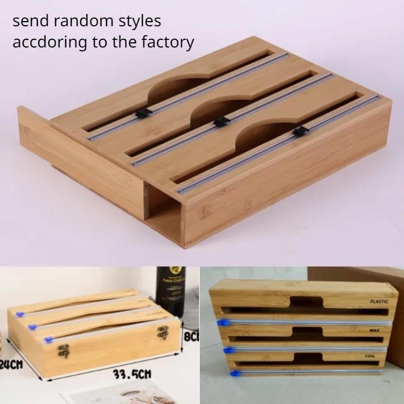 Bamboo Wrap Dispenser Storage Dispenser For Aluminum Foil Dispenser With Cutter Cling Film Holder Kitchen Accessories