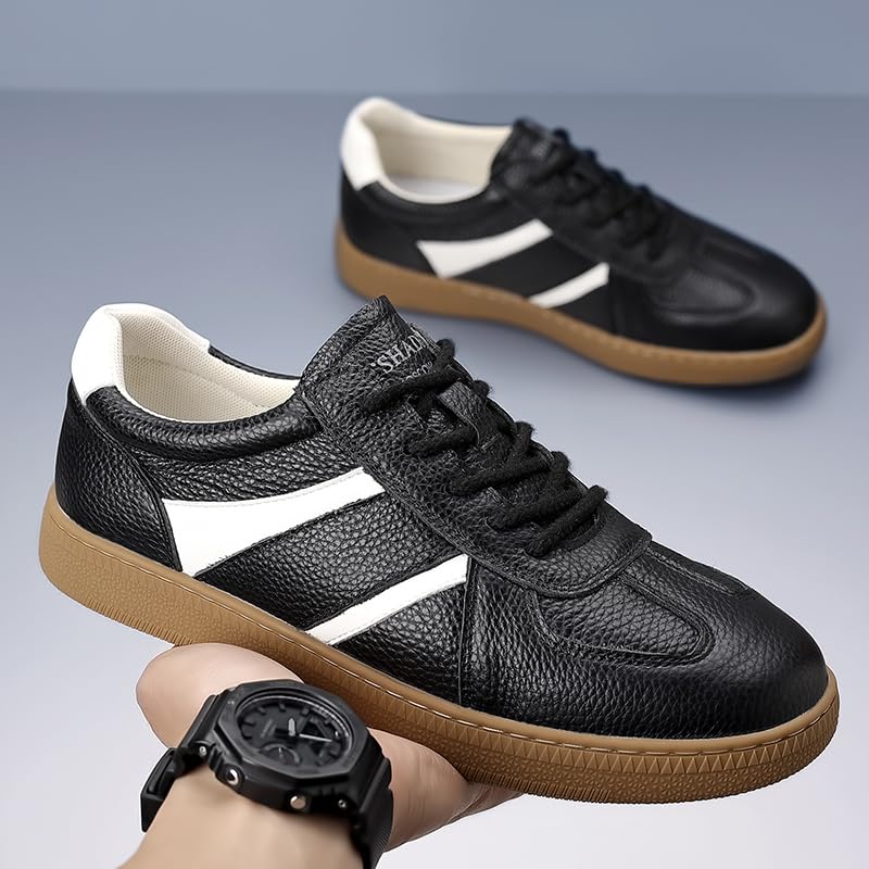 [Baseconet] Leather Casual Shoes, Soft Leather, Platform Sole, Lightweight Cushioning, Suitable for Commuting and School (BLACK, Adult, 26.5 cm, Measu
