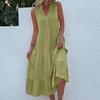 Sleeveless Women's Dress Casual Flowy A-Line Midi Tshirt Dresses With Pockets Crewneck Vocation Boho Beach Sundress