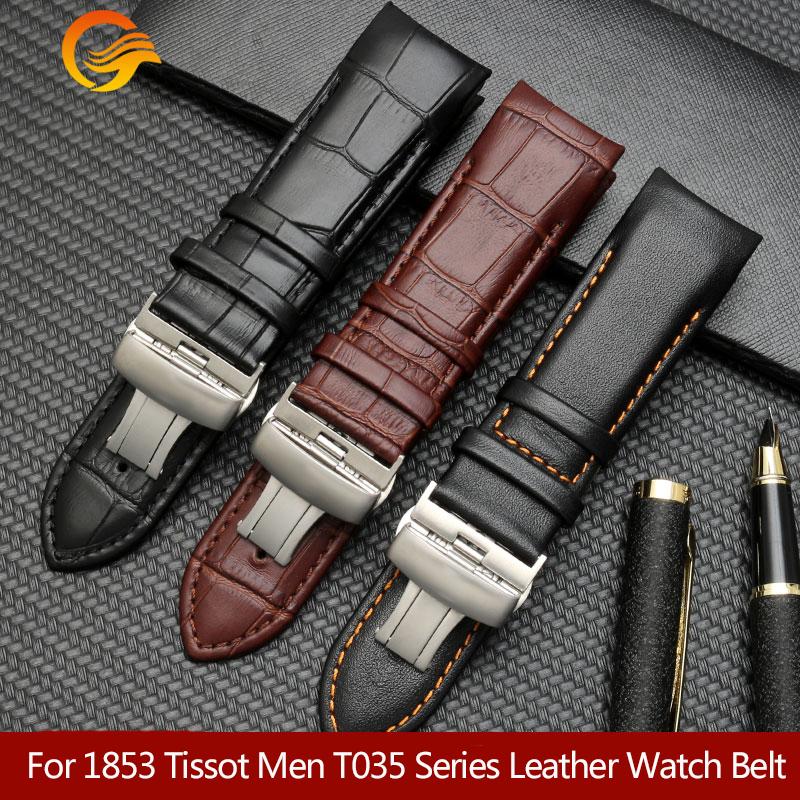 Per Tissot Maschile 1853 T035 Cinturino in Pelle T035627A Estremità Curva Cinturino in Pelle di Vitello Bracciale con Chiusura a Farfalla 22mm 23mm 24mm