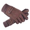 Mens Winter Thickened Fleece-Lined Pigskin Motorcycle Riding Gloves Touchscreen Compatible Outdoor Warm
