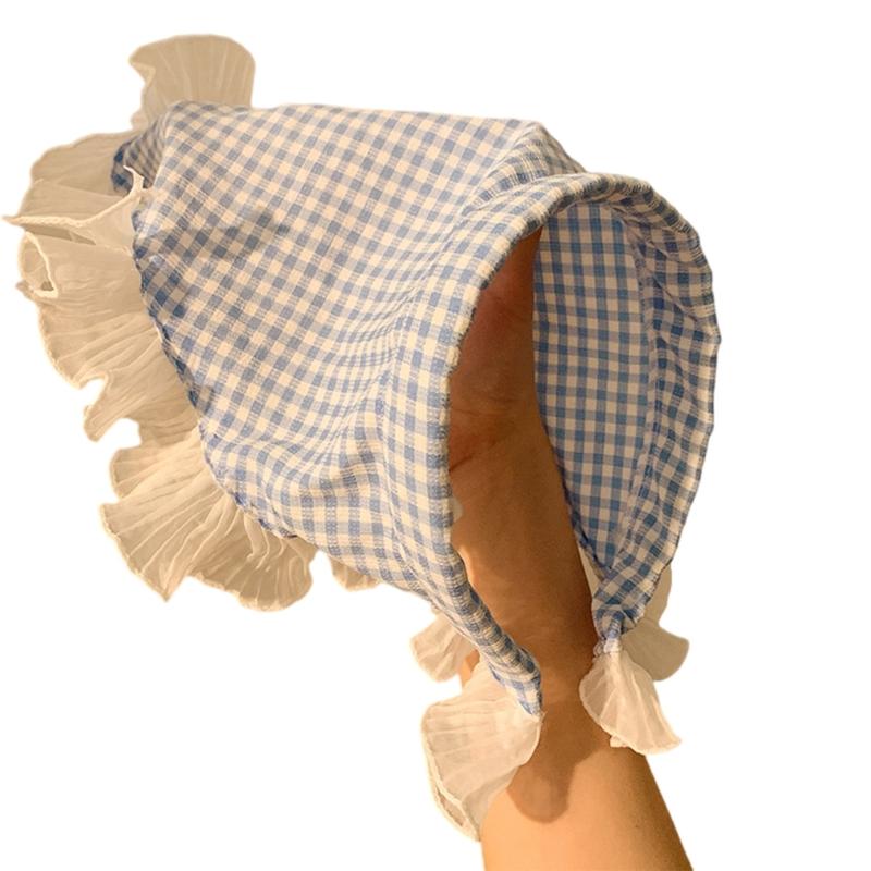 French Style Hair Scarf Headbands Triangled Head Kerchief Hairband Checkered Bandanas Headbands Cute Hair Accessory