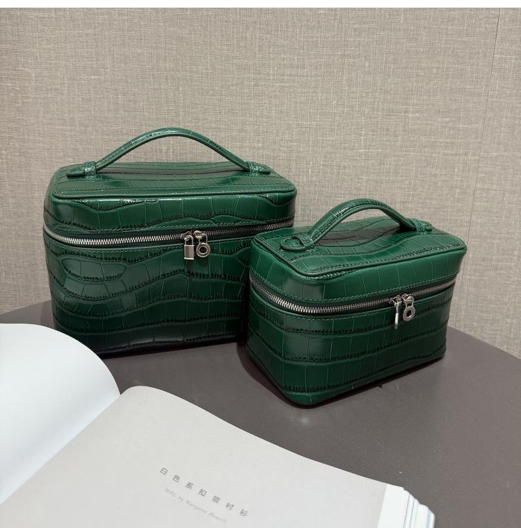 Women's Faux Leather Crocodile Embossed Cosmetic Bag, 2 Sizes