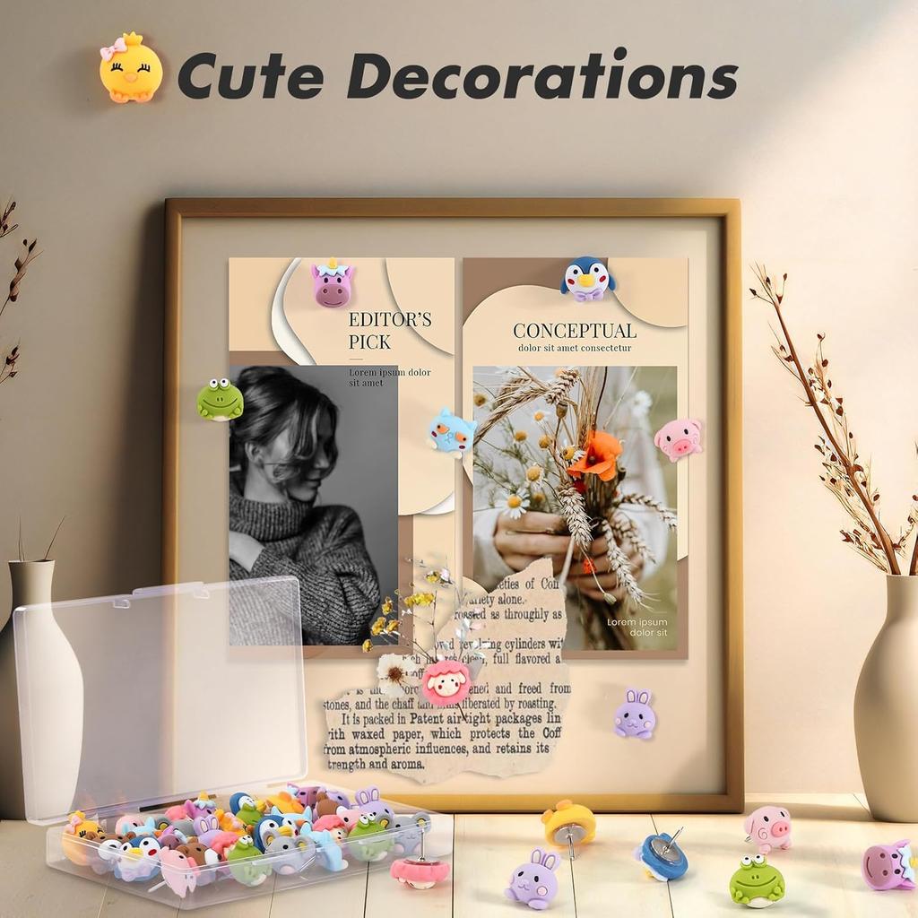 30 Pieces Cute Animal Push P,10 Style Animals Push P, Decorative Thumb Tacks, Fun Thumbtack, Pushp for Bulletin Board, Cork Boards,Wall, Whiteboard,