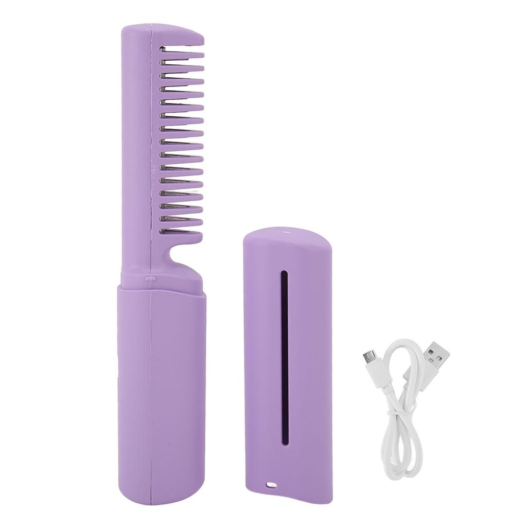 Mini Haarglättungsbürste Kabellos Tragbar Ergonomischer Griff Schnell Aufheizende Glättungsbürste Lila